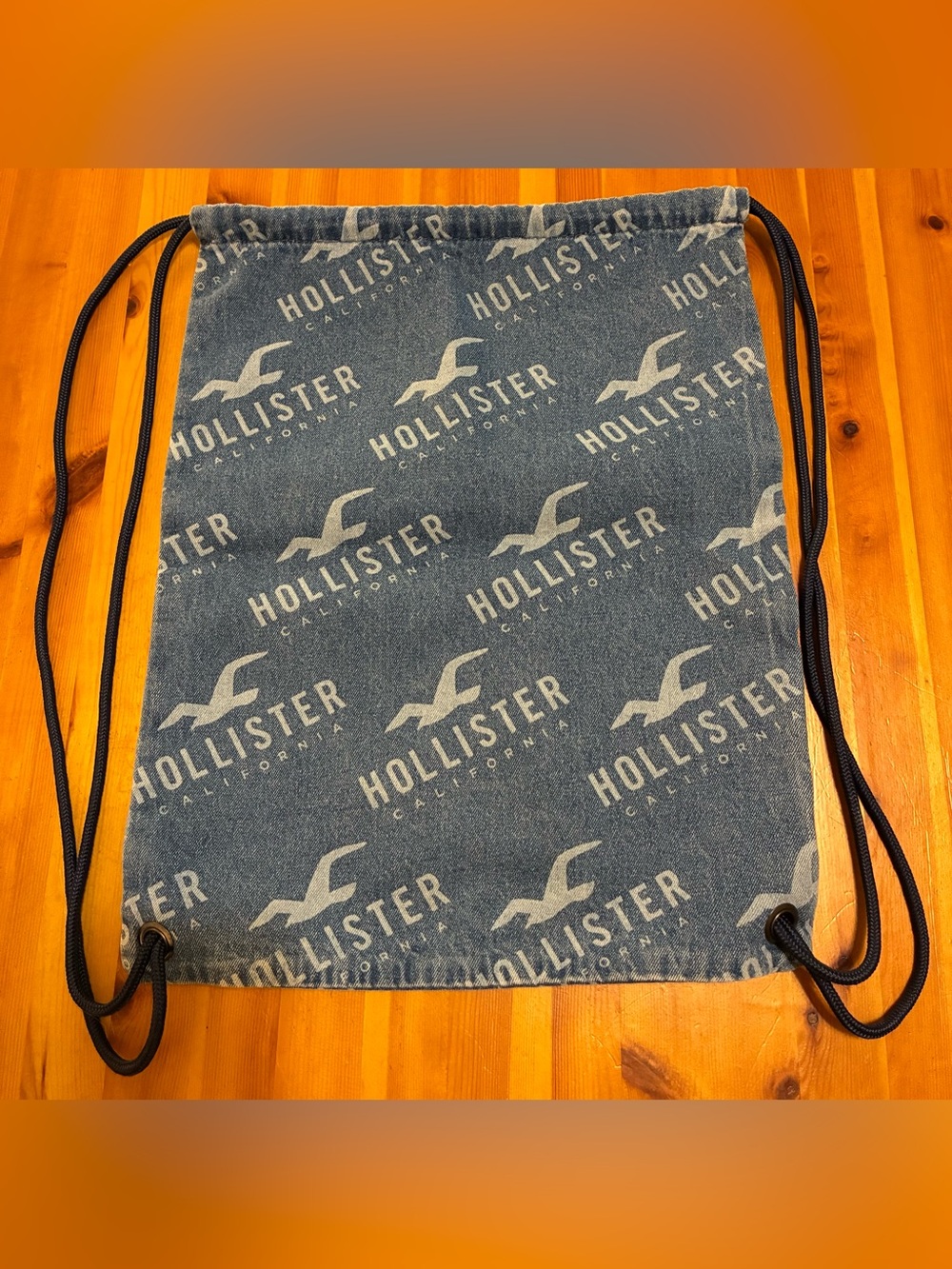 Hollister Black and Gray Logo Drawstring Backpack